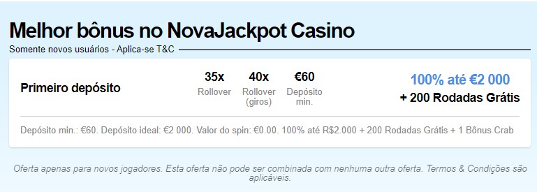 Bônus de Boas-Vindas de novajackpot casino